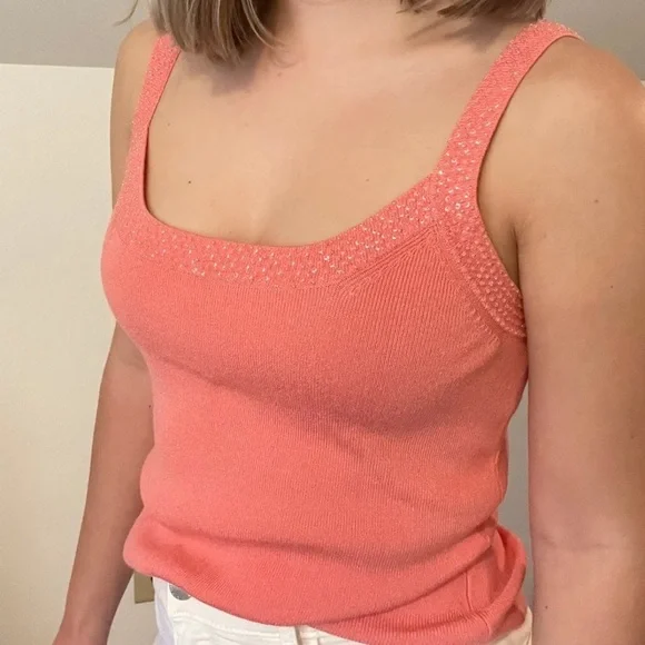 Peachy pink beaded tank top - Picture 1 of 4